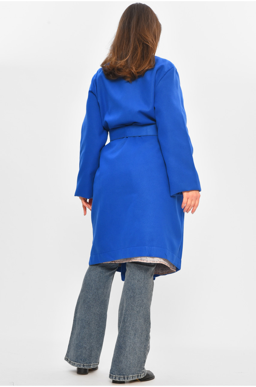 Пальто женское демисезонное батальное синего цвета 8325 207803 Пальто женское демисезонное батальное синего цвета 8325 207803