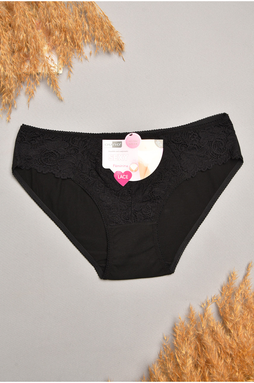 Трусы женские чорного цвета с гипюровыми вставками 7884 207805