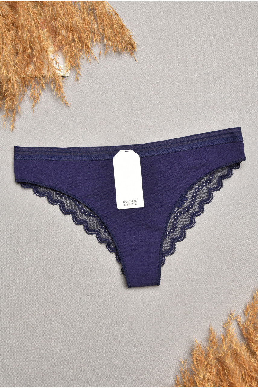Трусы женские темно-синего цвета с гипюровыми вставками 1275 207822