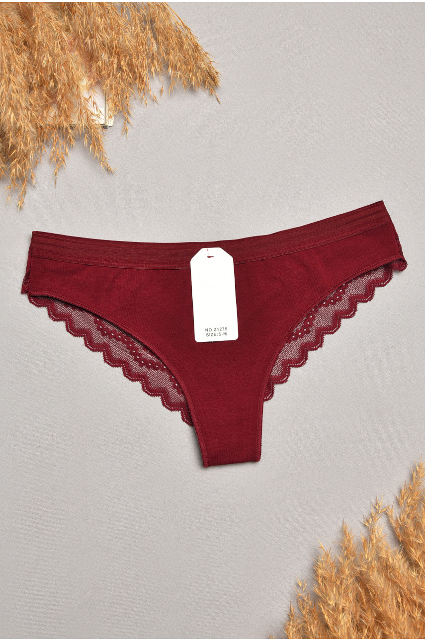 Трусы женские бордового цвета с гипюровыми вставками 1275 207823