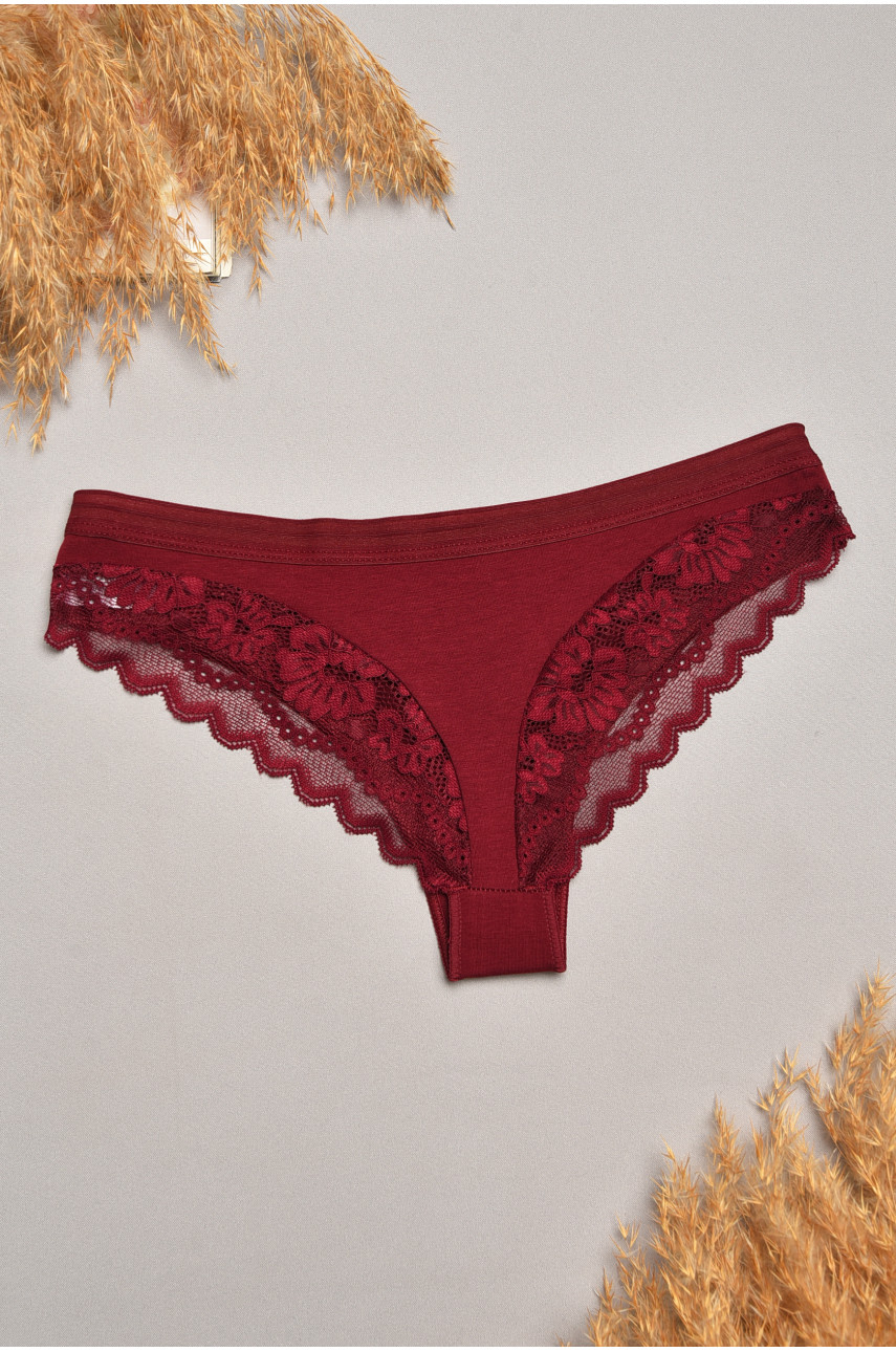 Трусы женские бордового цвета с гипюровыми вставками 1275 207823