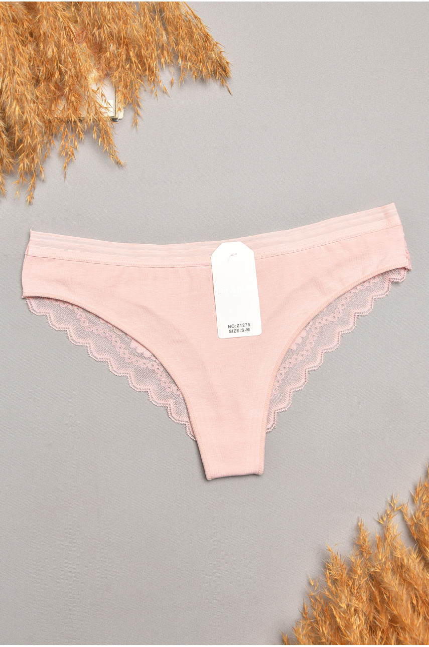 Трусы женские пудрового цвета с гипюровыми вставками 1275 207824