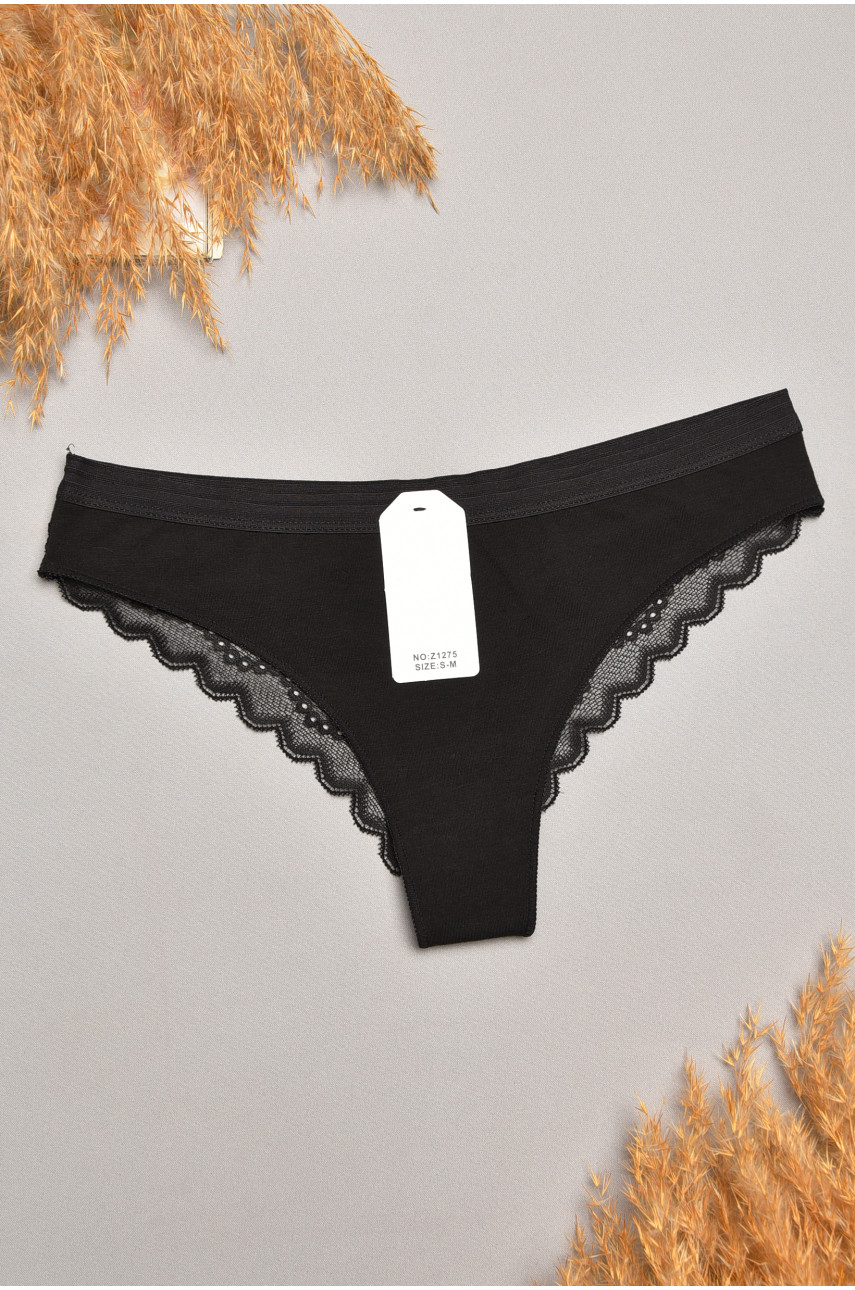 Трусы женские черного цвета с гипюровыми вставками 1275 207826