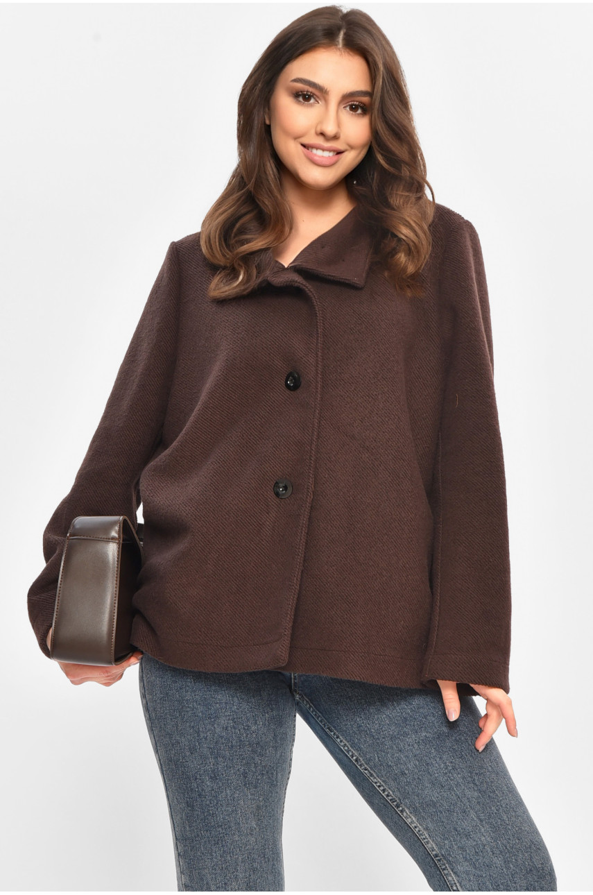 Пальто жіноче демісезонне темно-коричневого кольору 207867