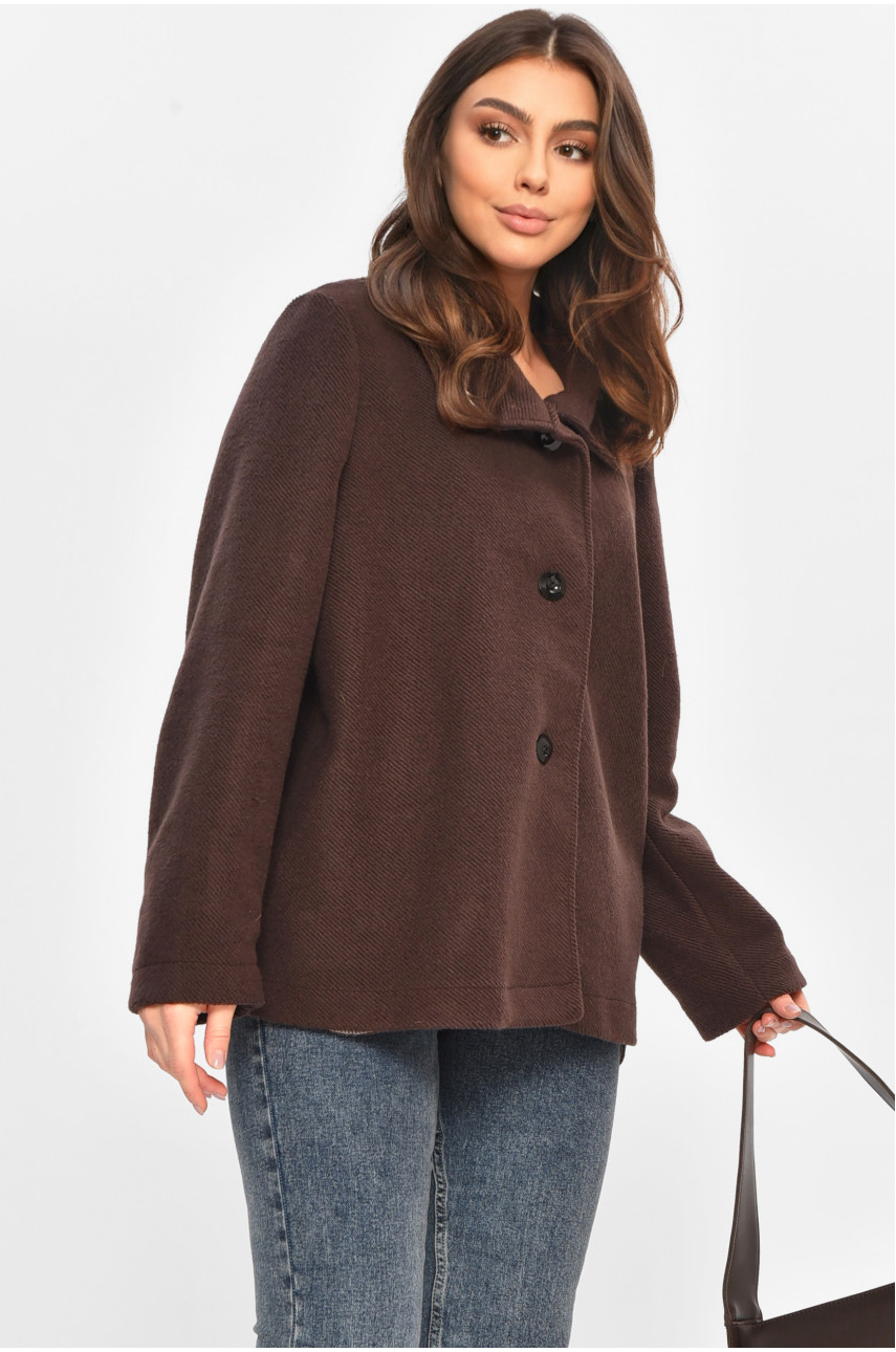 Пальто жіноче демісезонне темно-коричневого кольору 207867