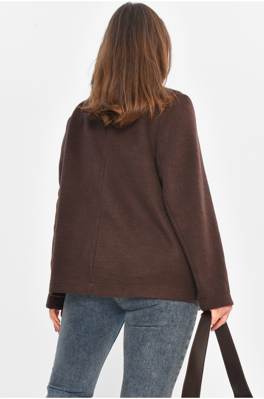 Пальто жіноче демісезонне темно-коричневого кольору 207867