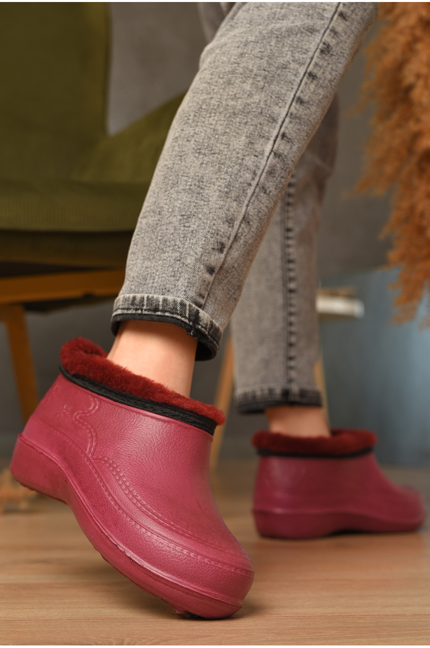 Галоши женские на меху бордового цвета сніжинка 207896