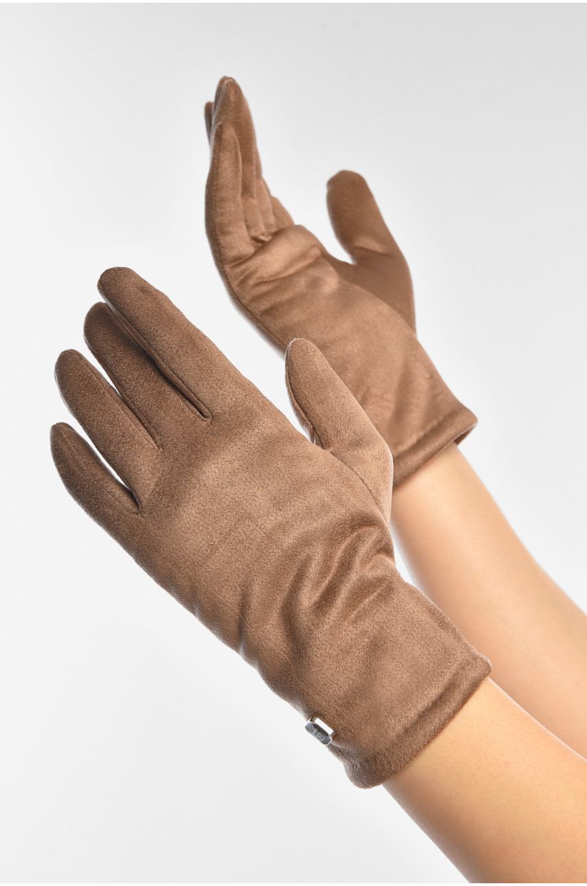 Перчатки женские замшевые на искусственном меху сенсорные бежевого цвета 2-32 207994