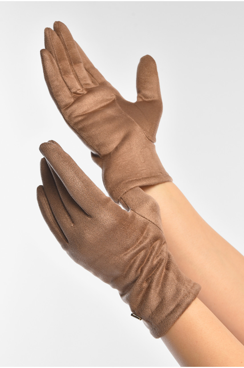 Перчатки женские замшевые на искусственном меху сенсорные бежевого цвета 2-32 207994