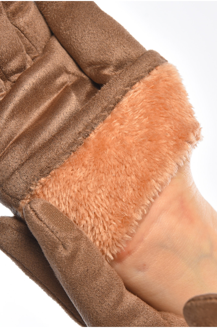 Перчатки женские замшевые на искусственном меху сенсорные бежевого цвета 2-32 207994