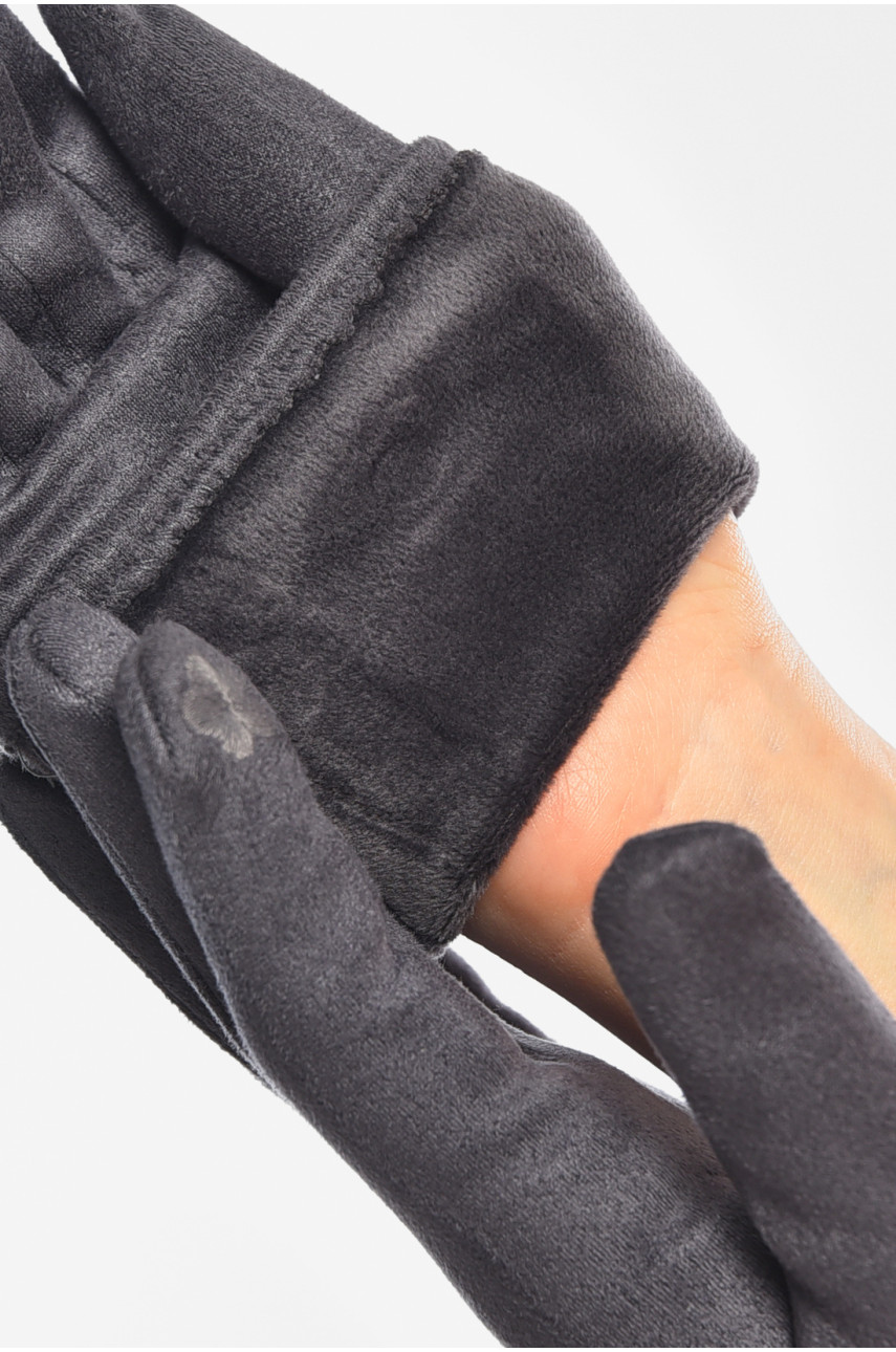 Перчатки женские замшевые на искусственном меху сенсорные тёмно-серого цвета 2-32 207997