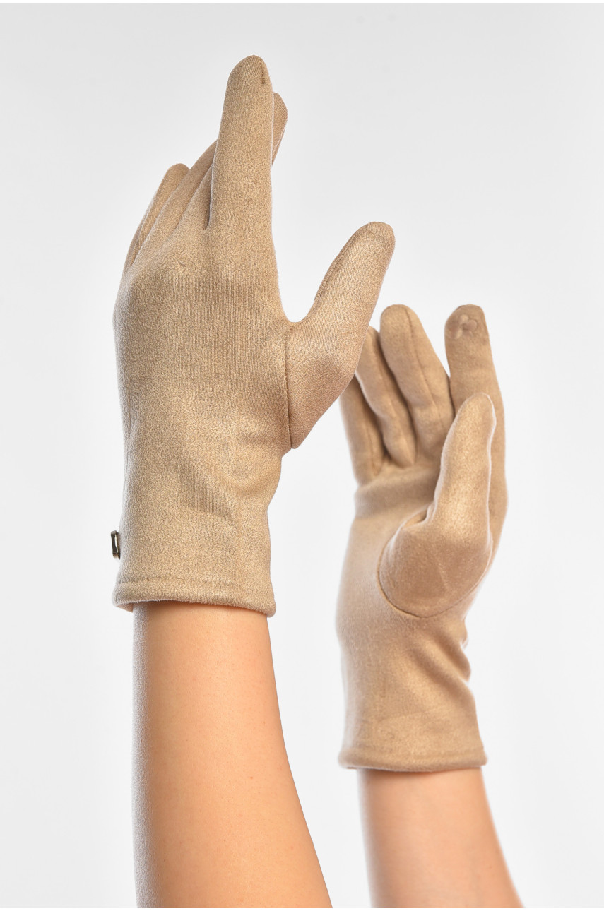 Перчатки женские замшевые на искусственном меху сенсорные светло-бежевого цвета 2-32 207999