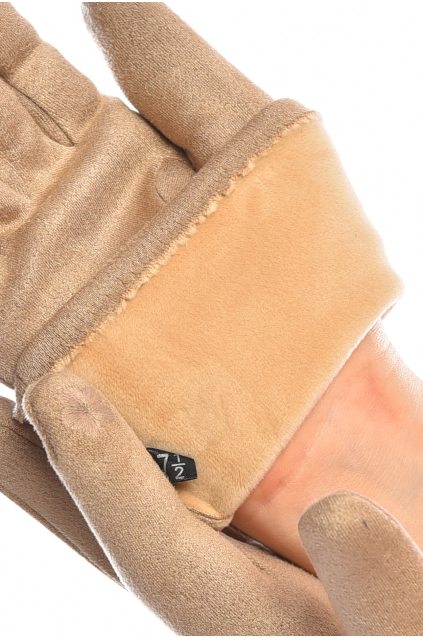 Перчатки женские замшевые на искусственном меху сенсорные светло-бежевого цвета 2-32 207999