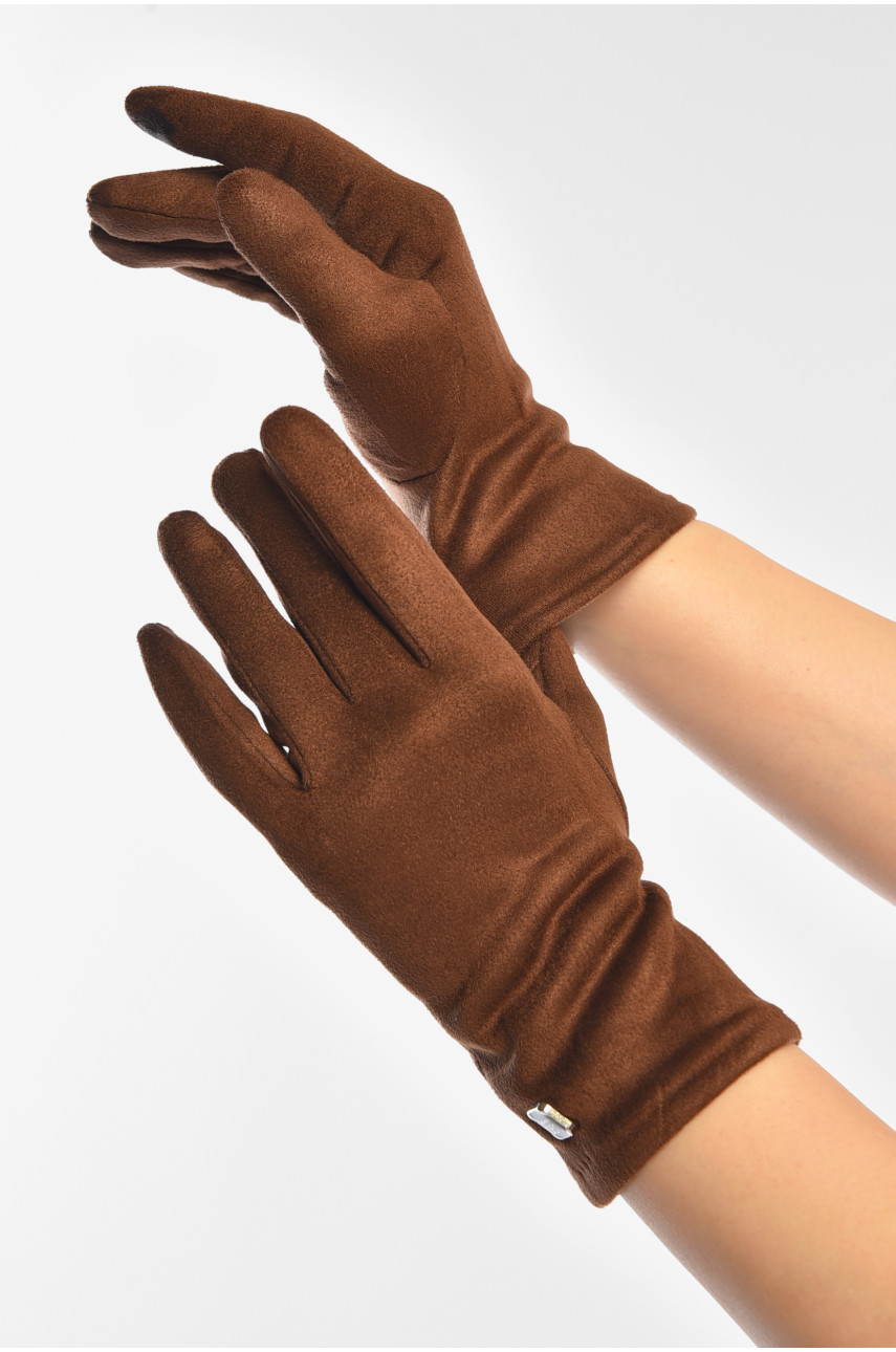 Перчатки женские замшевые на искусственном меху сенсорные коричневого цвета 2-32 208000