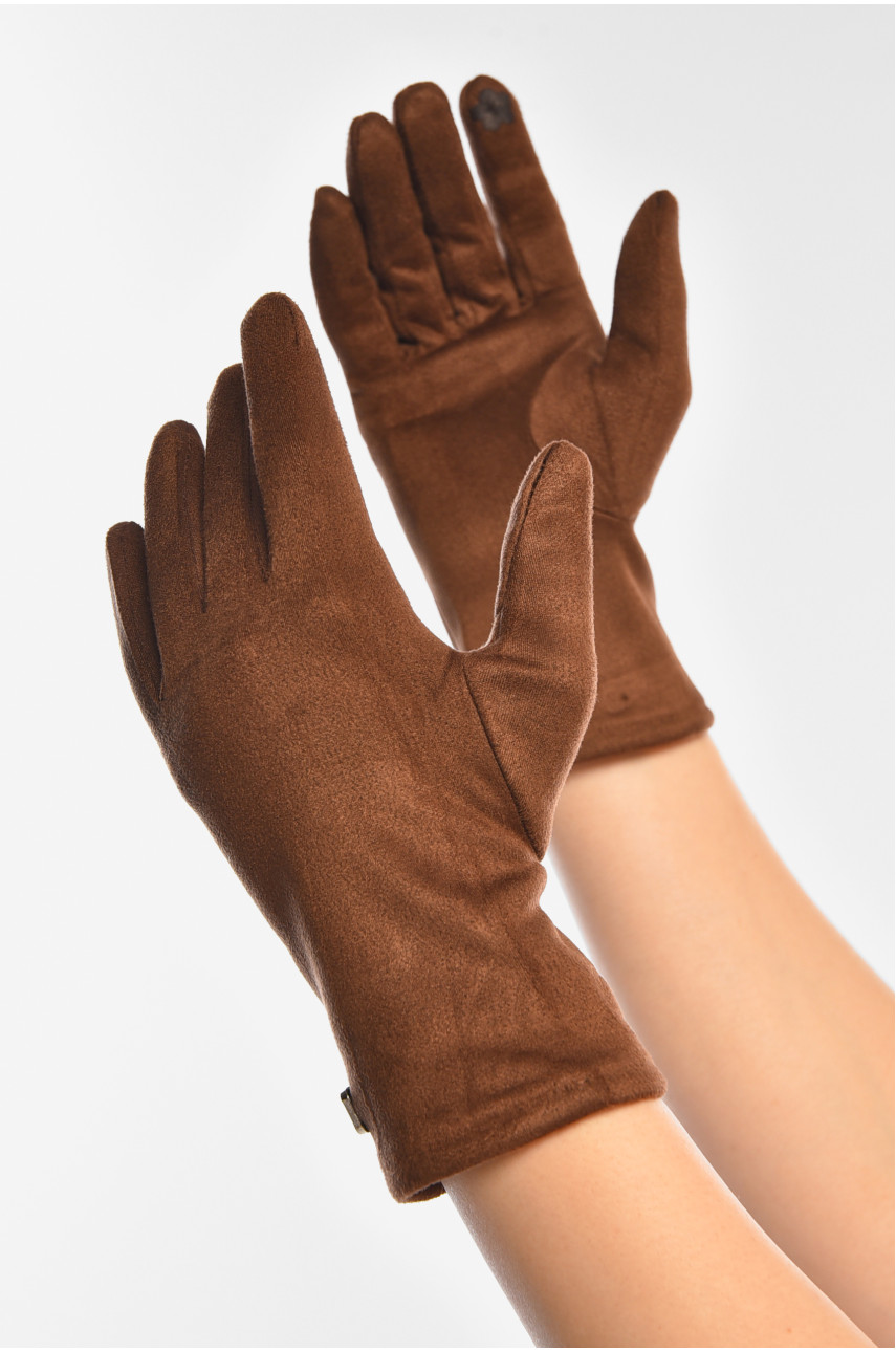 Перчатки женские замшевые на искусственном меху сенсорные коричневого цвета 2-32 208000