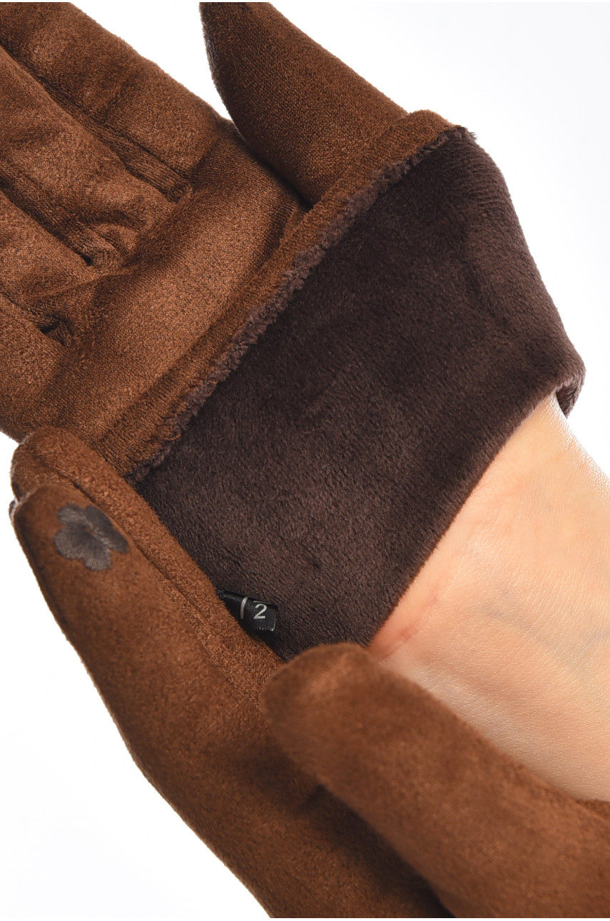 Перчатки женские замшевые на искусственном меху сенсорные коричневого цвета 2-32 208000