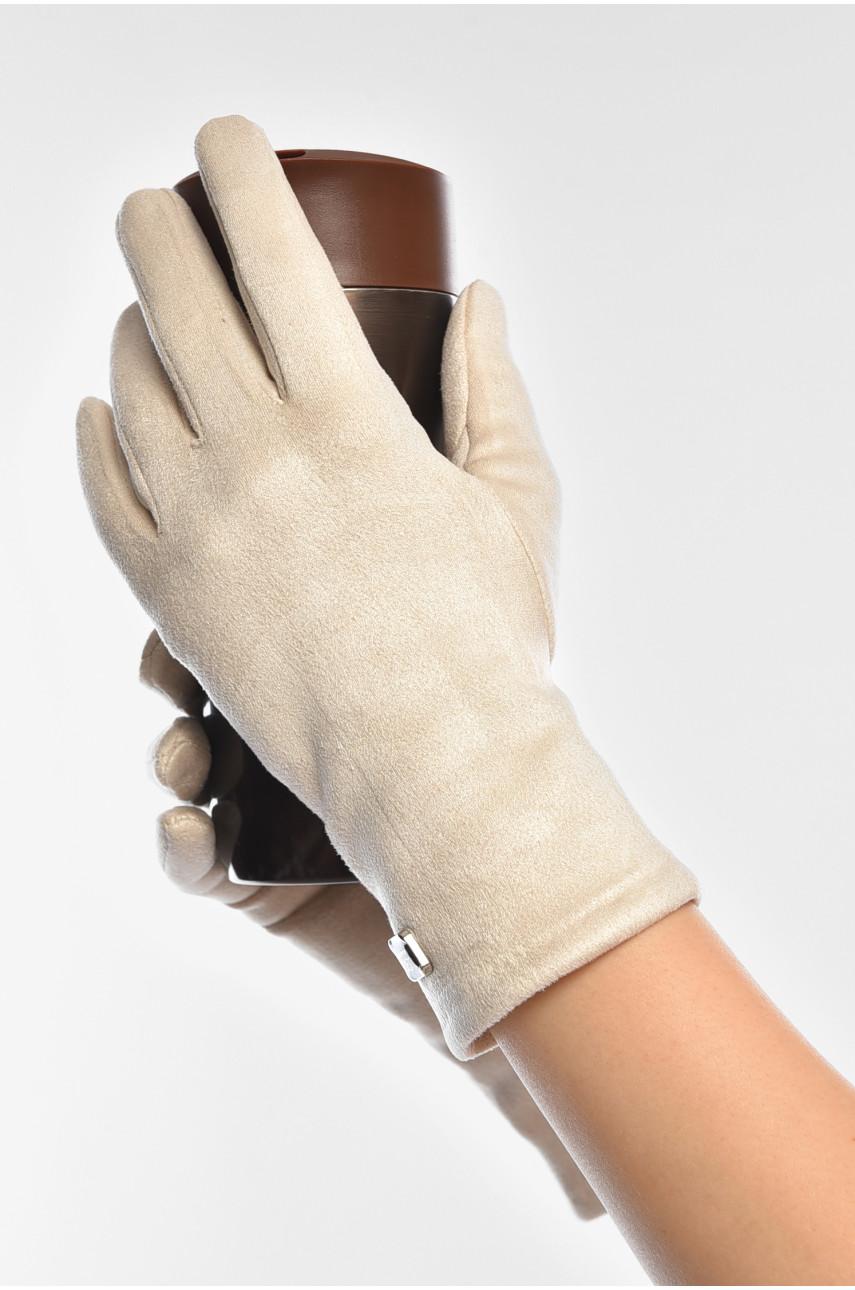 Перчатки женские замшевые на искусственном меху сенсорные молочного цвета 2-32 208001