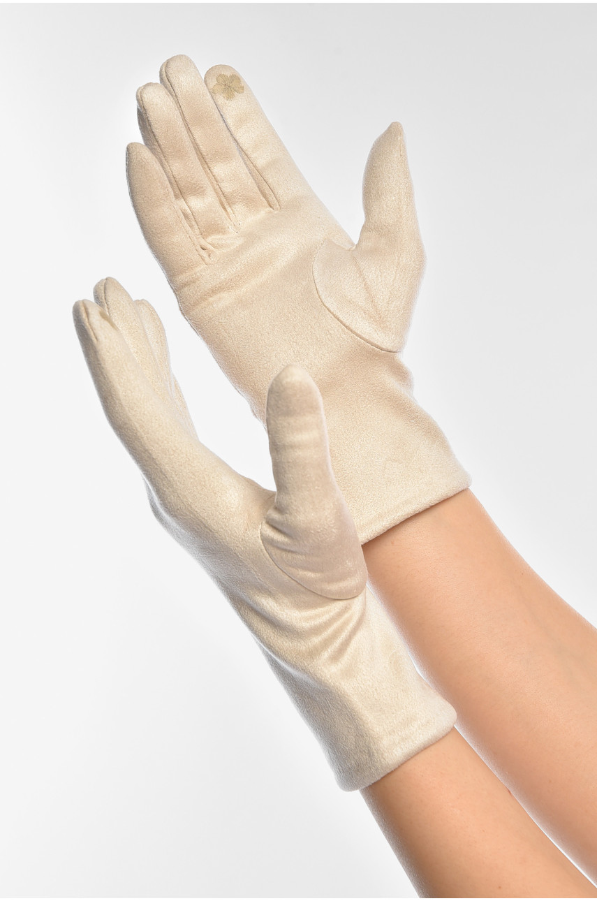 Перчатки женские замшевые на искусственном меху сенсорные молочного цвета 2-32 208001
