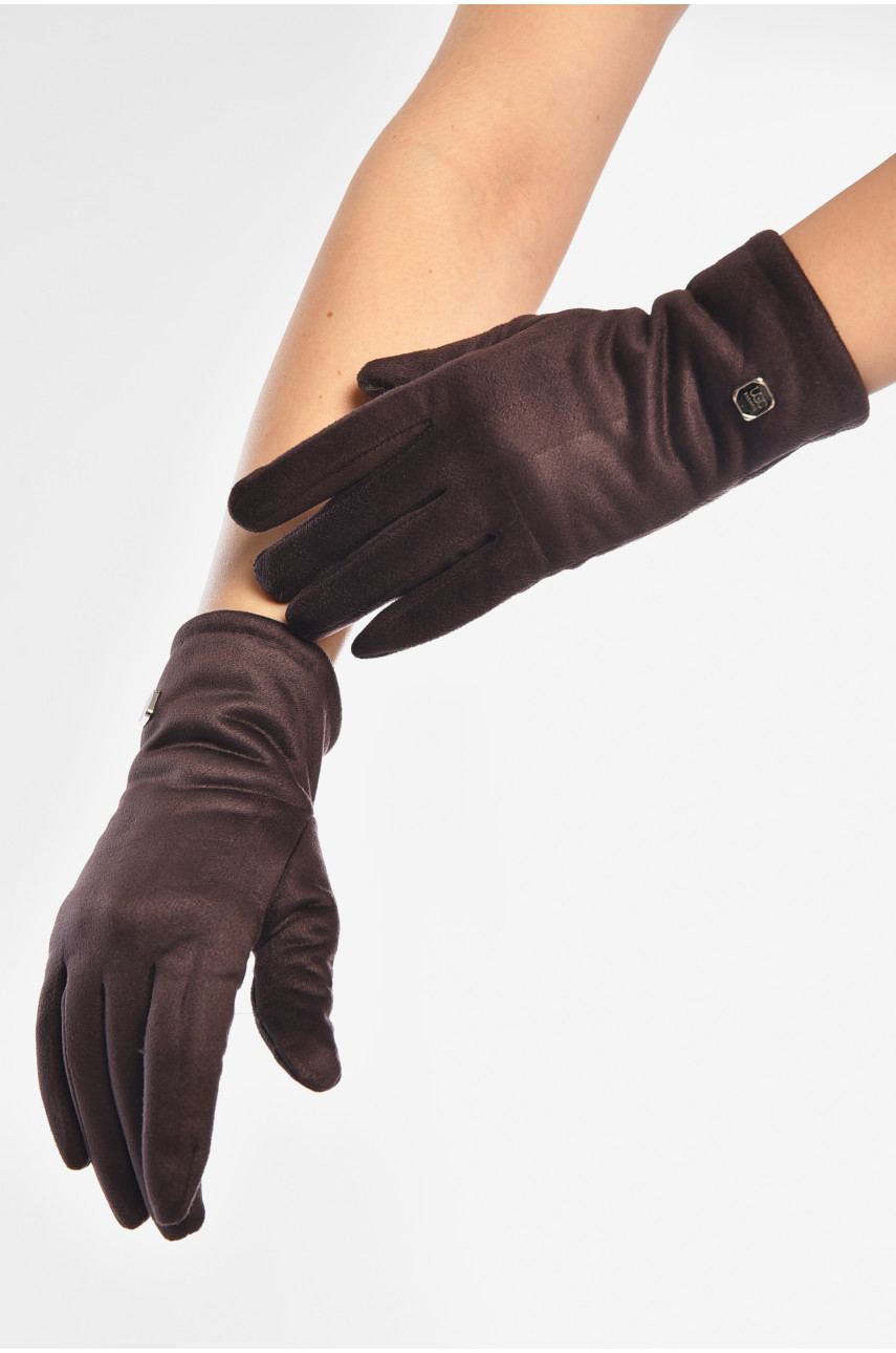 Перчатки женские замшевые на искусственном меху сенсорные тёмно-сиреневого цвета 2-32 208002