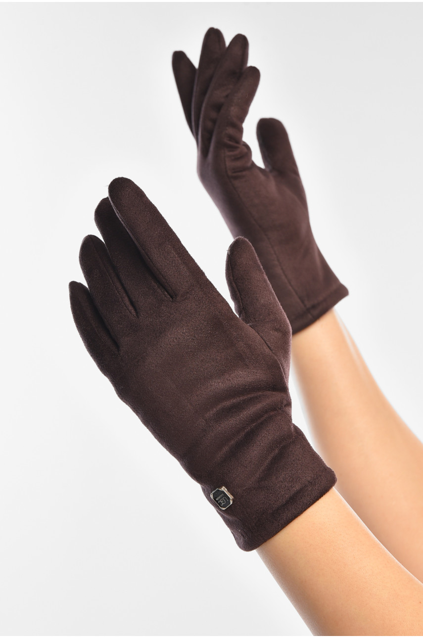 Перчатки женские замшевые на искусственном меху сенсорные тёмно-сиреневого цвета 2-32 208002