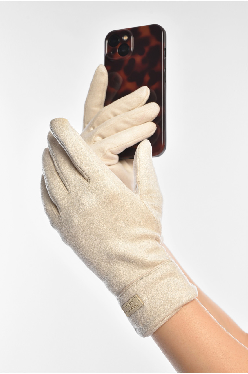 Перчатки женские замшевые на флисе сенсорные молочного цвета 2-35 208014