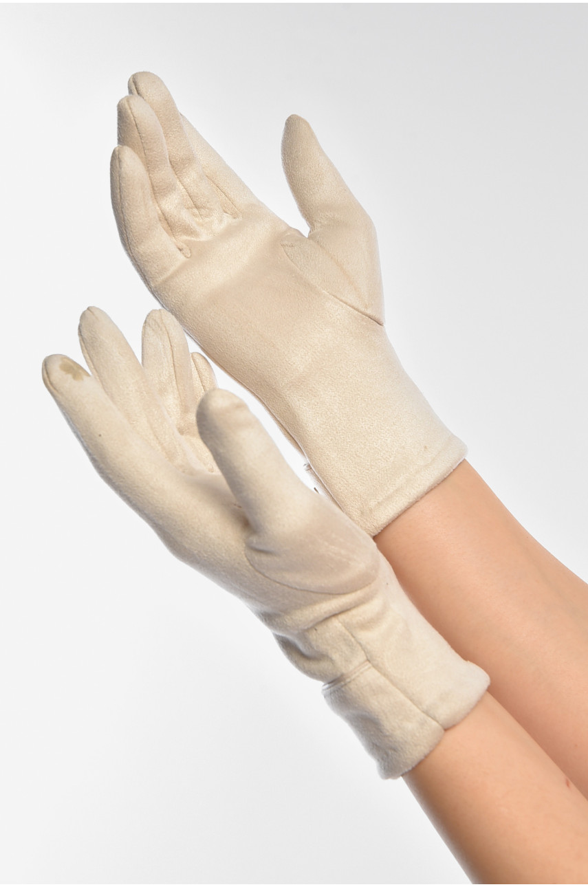 Перчатки женские замшевые на флисе сенсорные молочного цвета 2-35 208014