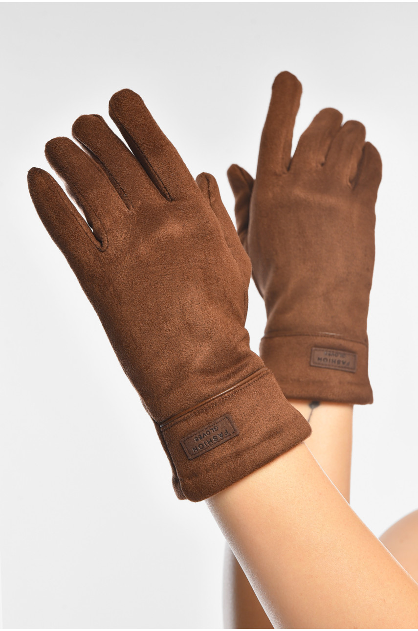 Перчатки женские замшевые на флисе сенсорные коричневого цвета 2-35 208015
