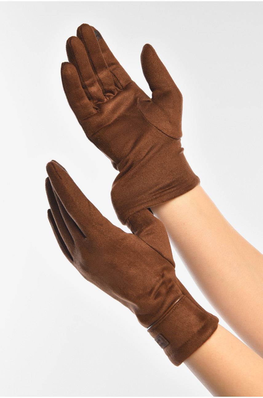 Перчатки женские замшевые на флисе сенсорные коричневого цвета 2-35 208015