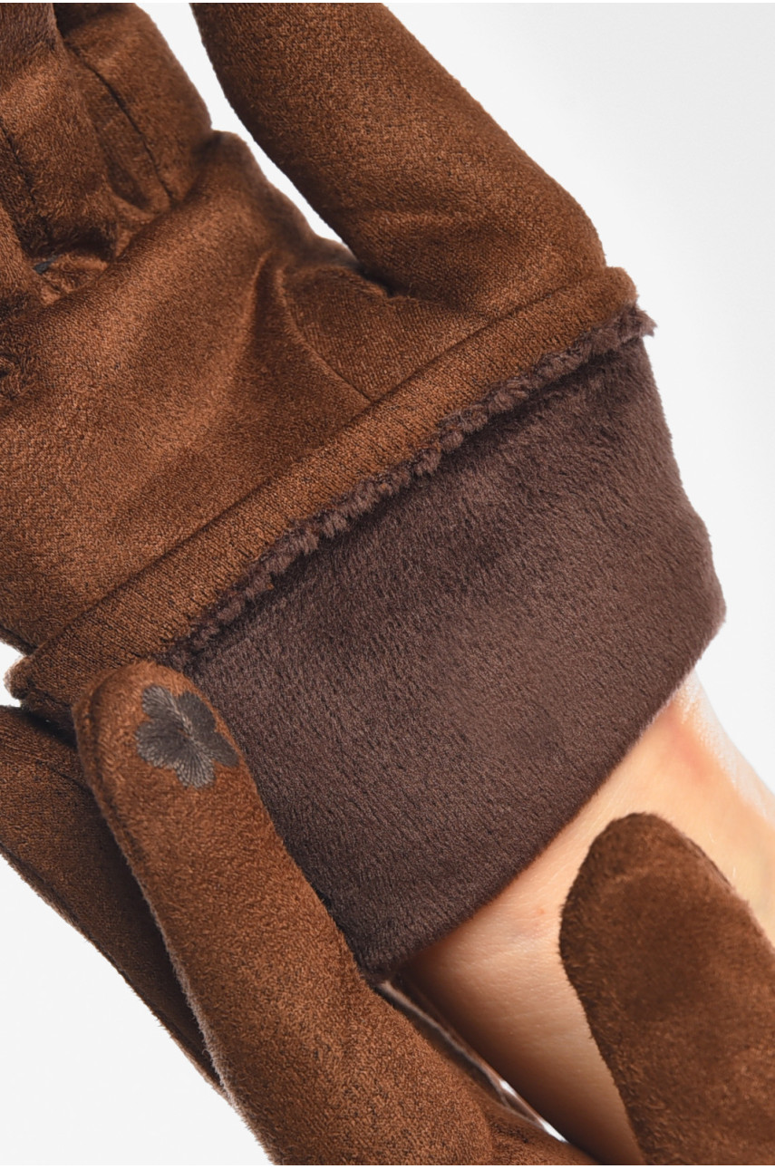 Перчатки женские замшевые на флисе сенсорные коричневого цвета 2-35 208015