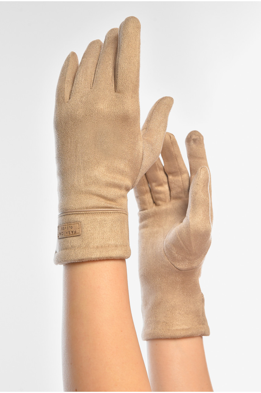 Перчатки женские замшевые на флисе сенсорные светло-бежевого цвета 2-35 208016