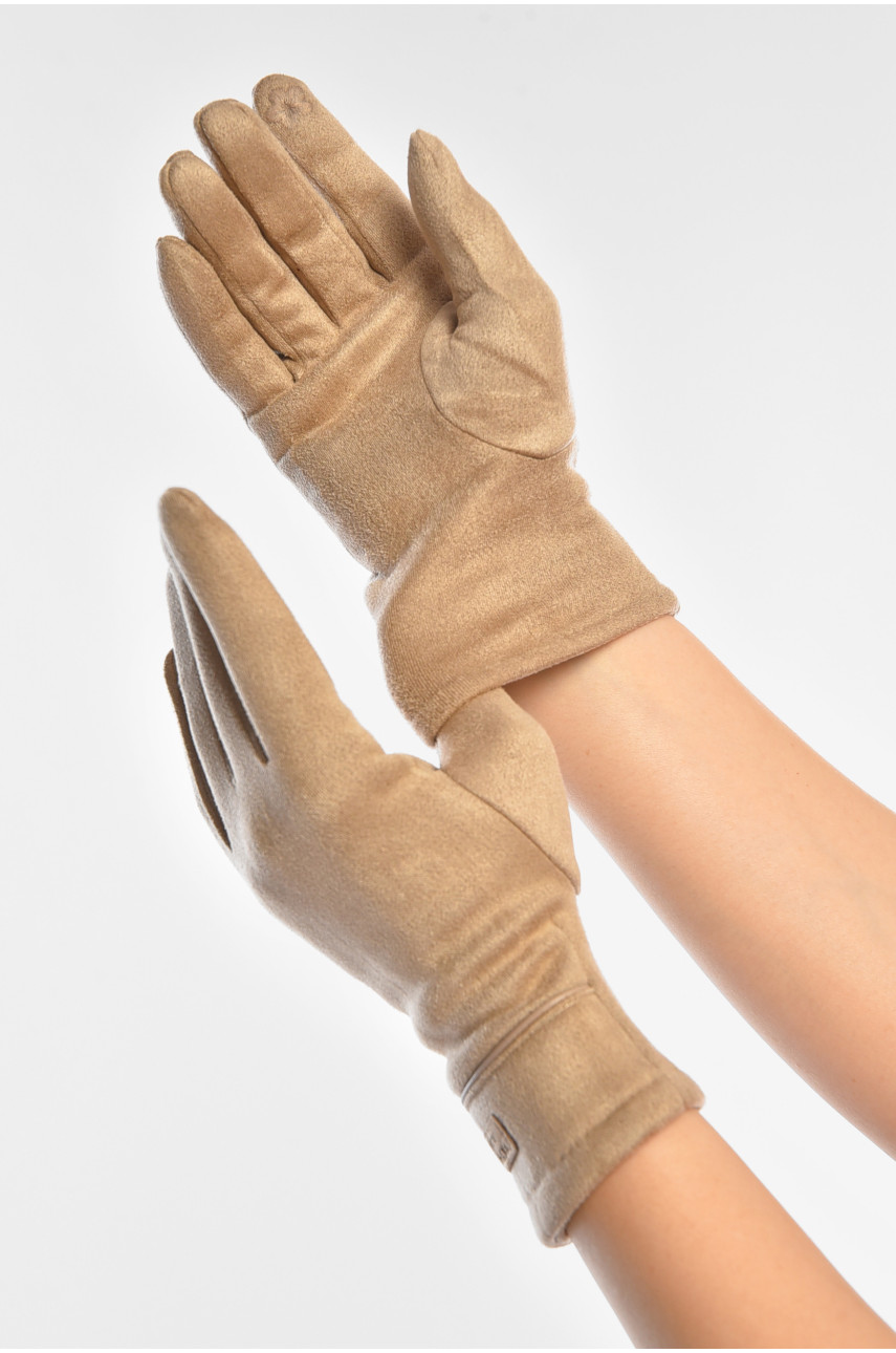 Перчатки женские замшевые на флисе сенсорные светло-бежевого цвета 2-35 208016