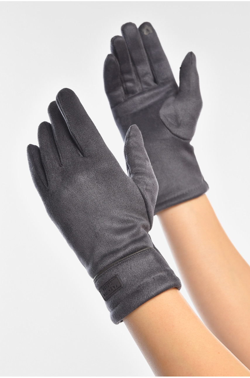 Перчатки женские замшевые на флисе сенсорные тёмно-серого цвета 2-35 208017