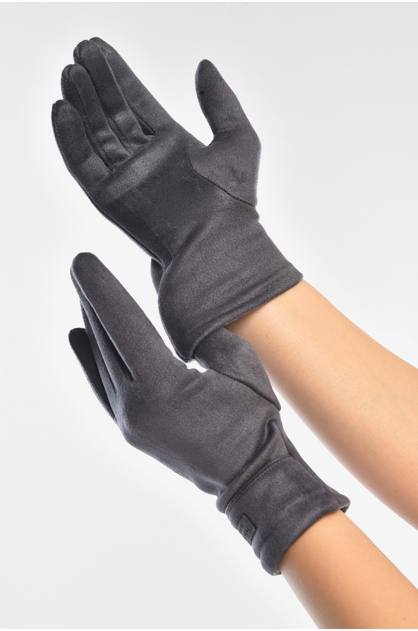 Перчатки женские замшевые на флисе сенсорные тёмно-серого цвета 2-35 208017