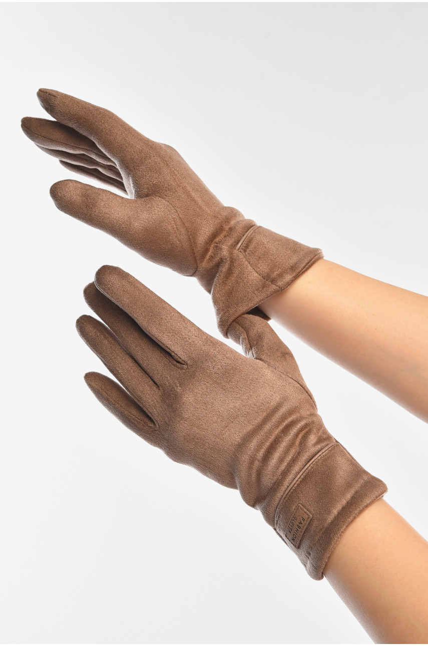 Перчатки женские замшевые на флисе сенсорные тёмно-бежевого цвета 2-35 208018