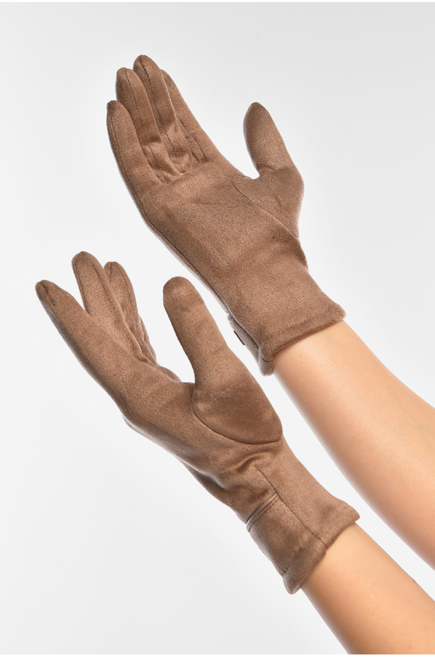 Перчатки женские замшевые на флисе сенсорные тёмно-бежевого цвета 2-35 208018