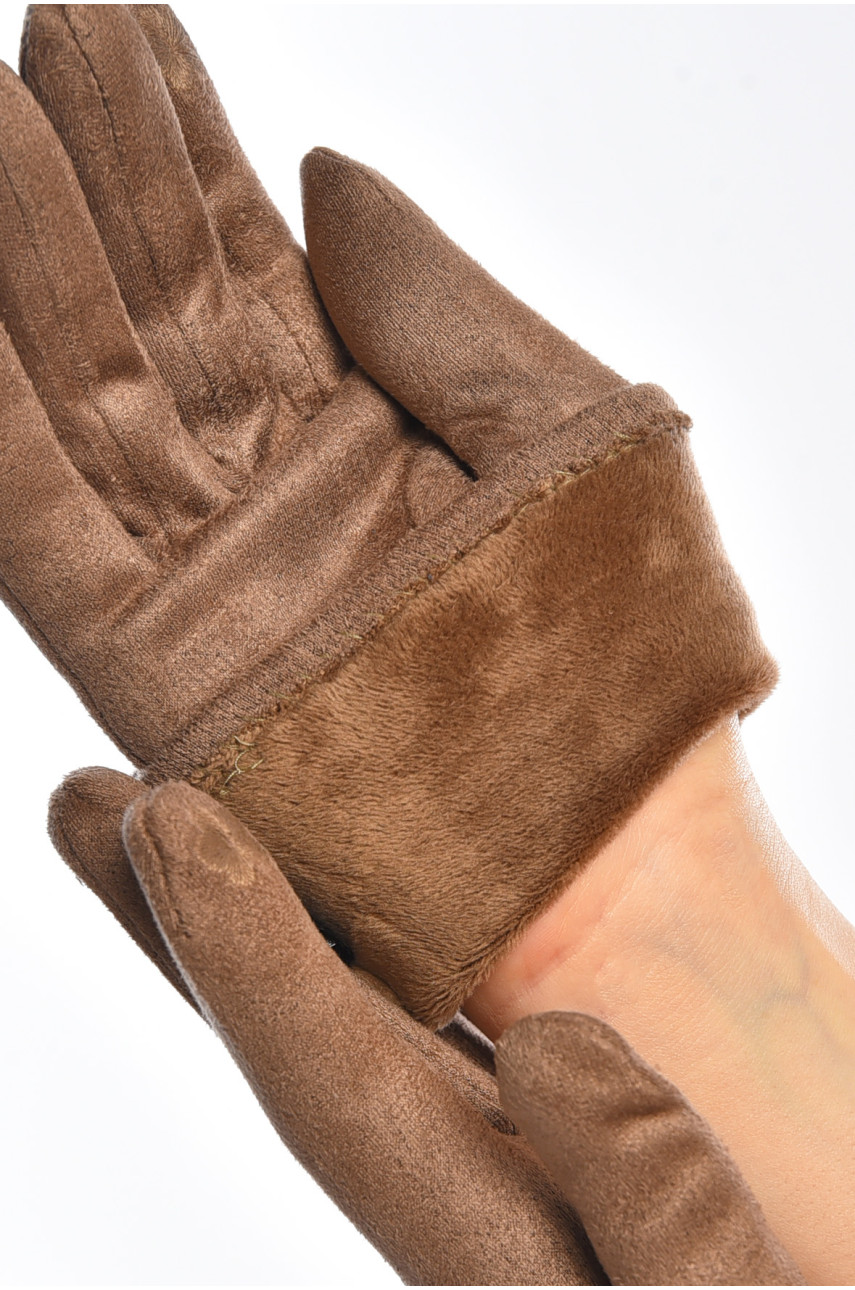 Перчатки женские замшевые на флисе сенсорные тёмно-бежевого цвета 2-35 208018