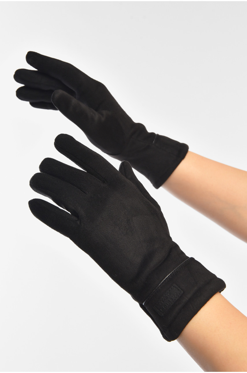 Перчатки женские замшевые на флисе сенсорные черного цвета 2-35 208019