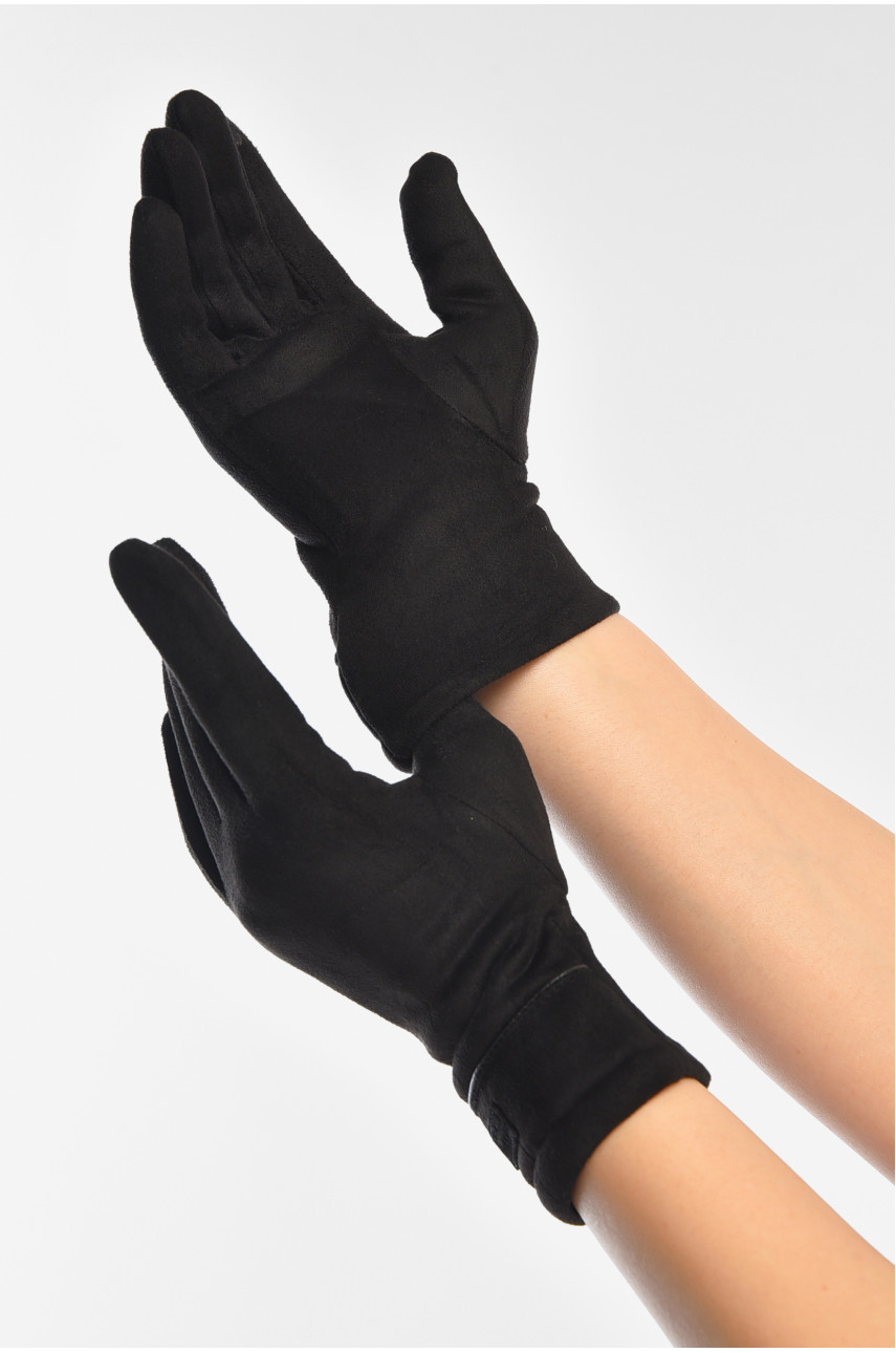 Перчатки женские замшевые на флисе сенсорные черного цвета 2-35 208019