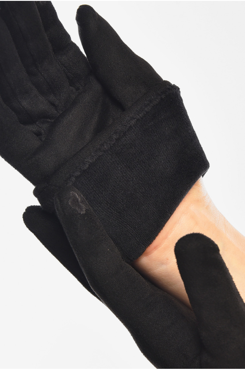 Рукавички жіночі замшеві на флісі сенсорні чорного кольору 2-35 208019
