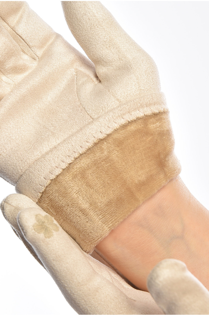 Перчатки женские замшевые на флисе сенсорные молочного цвета 2-31 208021