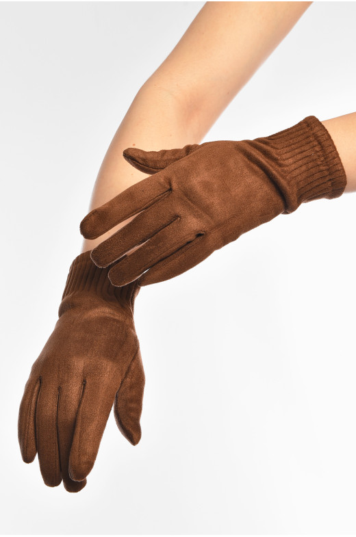 Перчатки женские замшевые на флисе сенсорные коричневого цвета 2-31 208022
