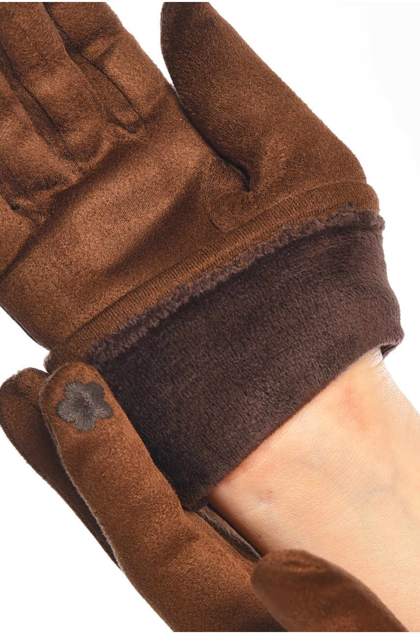 Перчатки женские замшевые на флисе сенсорные коричневого цвета 2-31 208022