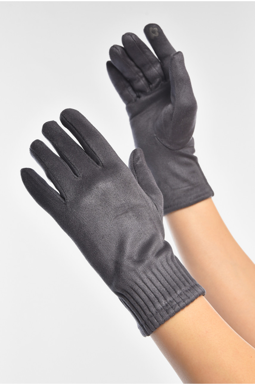 Перчатки женские замшевые на флисе сенсорные тёмно-серого цвета 2-31 208024