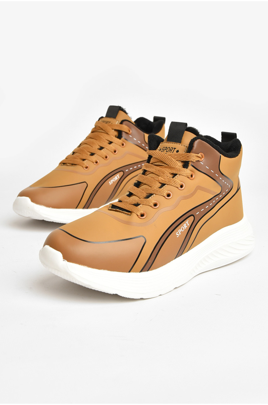 Кроссовки мужские светло-коричневого цвета на меху М 137 208030