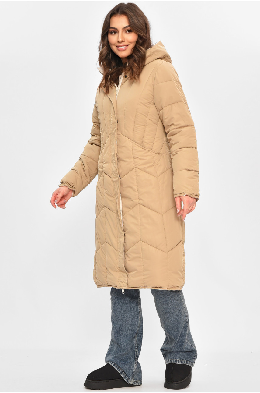 Куртка жіноча подовжена зимова бежевого кольору 24115 208037