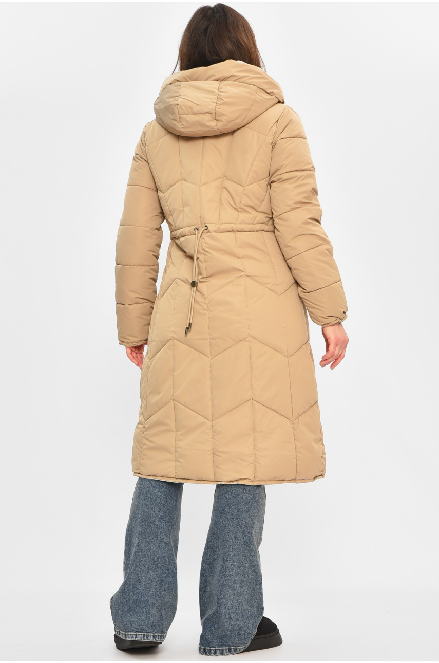 Куртка жіноча подовжена зимова бежевого кольору 24115 208037