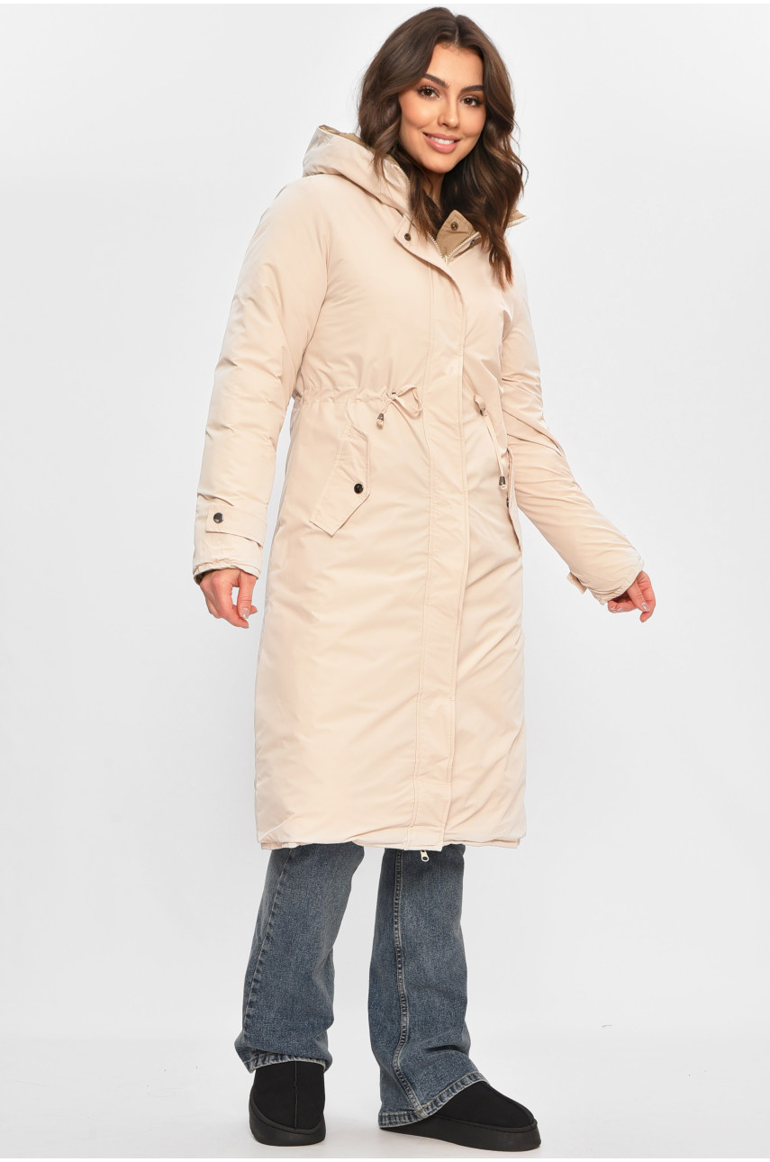 Куртка жіноча подовжена зимова бежевого кольору 24115 208037