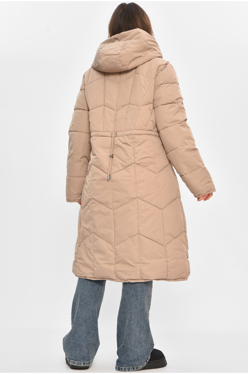 Куртка женская удлиненная зимняя тёмно-бежевого цвета 24115 208039