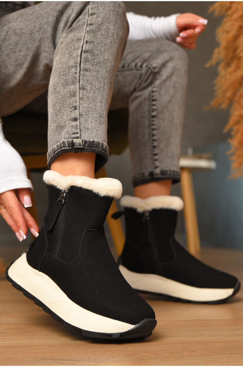 Полусапоги женские зимние черного цвета на меху MD-10 208044