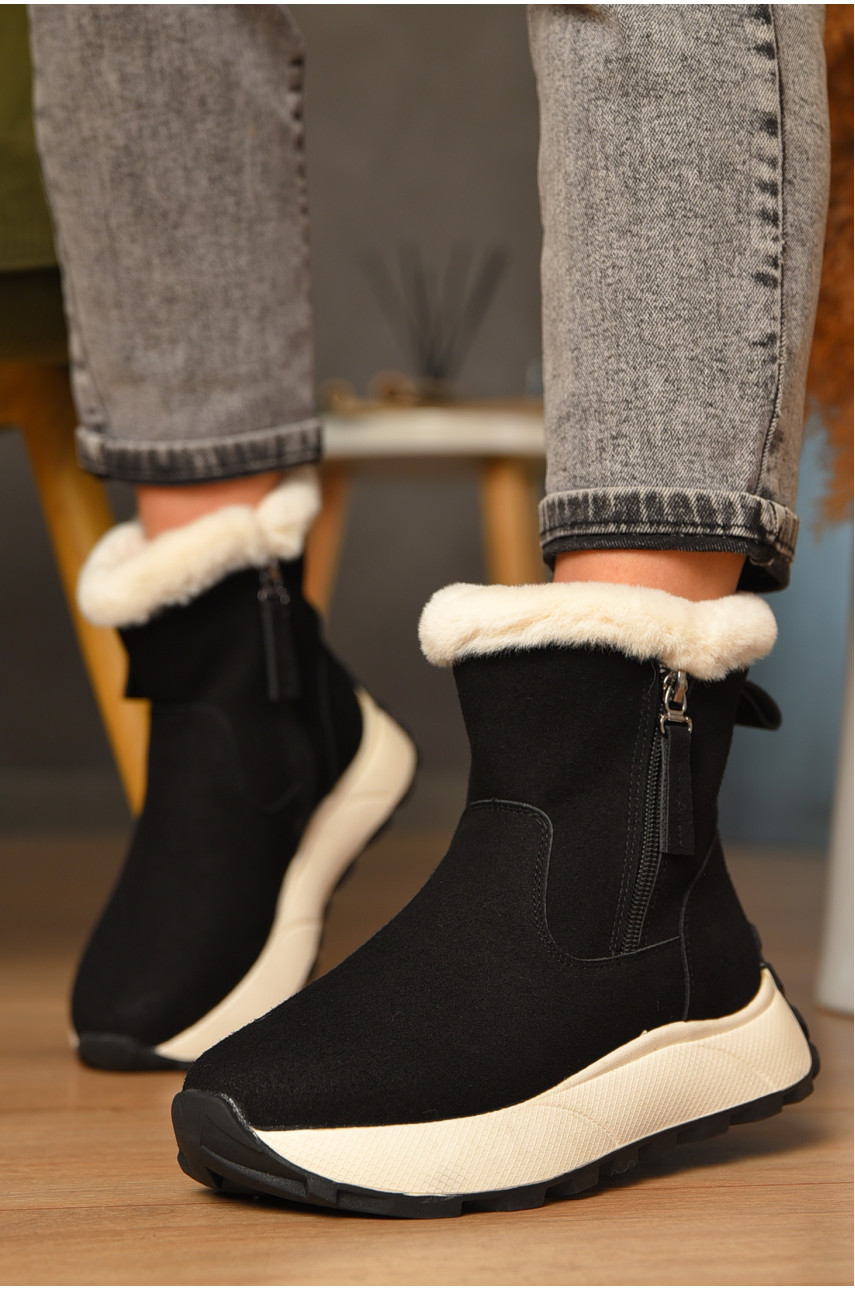 Полусапоги женские зимние черного цвета на меху MD-10 208044